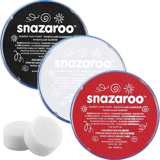 Snazaroo  Set - Black, White, Red & Sponges