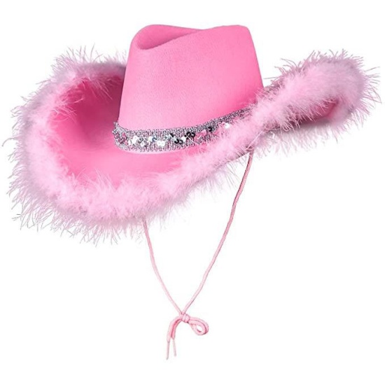 Pink Fluffy Sequin Cowboy Hat