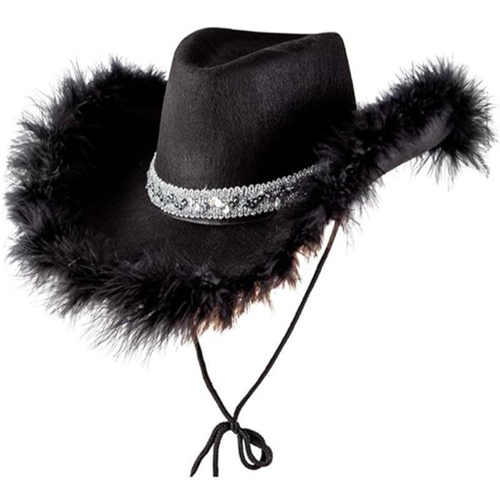 Black Fluffy Sequin Cowboy Hat