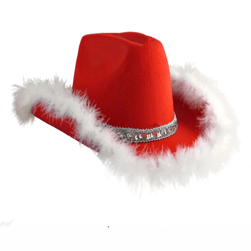 Red Fluffy Sequin Cowboy Hat