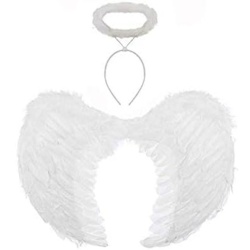 Feather Angel Wings With Halo - White