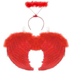 Feather Angel Wings With Halo - Red