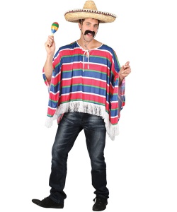 Mexican Poncho - Red & Blue