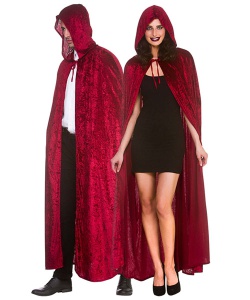 Deluxe Velvet Hooded Cloak - Dark Red