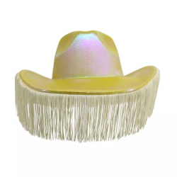 Cowboy Hat With Tassles - Metallic Yellow