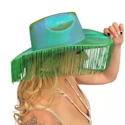 Cowboy Hat With Tassles - Metallic Green