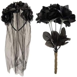Black Veil & Flower Set