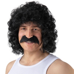 Perm Wig & Tash - Black