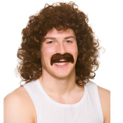 Perm Wig & Tash - Brown