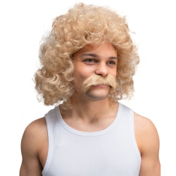 Perm Wig & Tash - Blonde