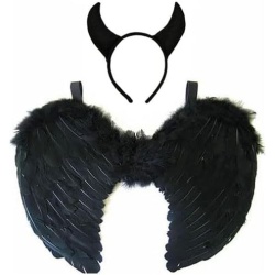 Devil Horns & Wings Set - Black