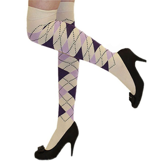 Golf Socks - Cream & Purple