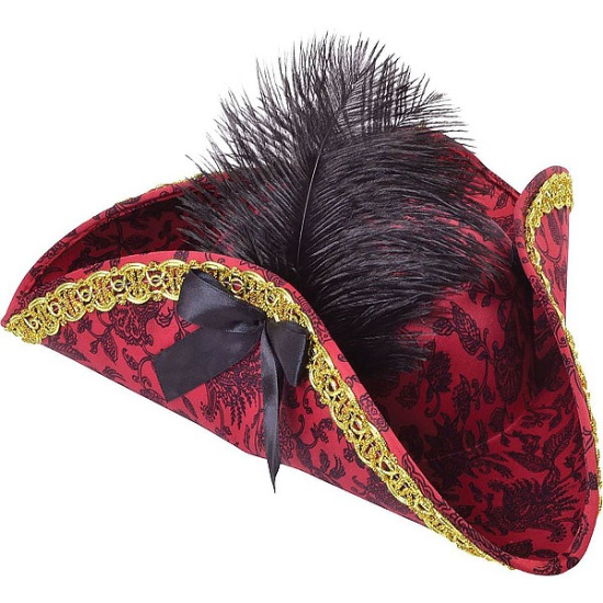 Red Pirate Hat with Black Feather