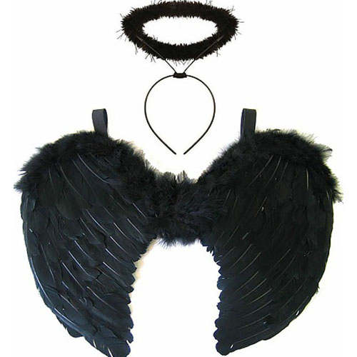 Feather Angel Wings With Halo - Black