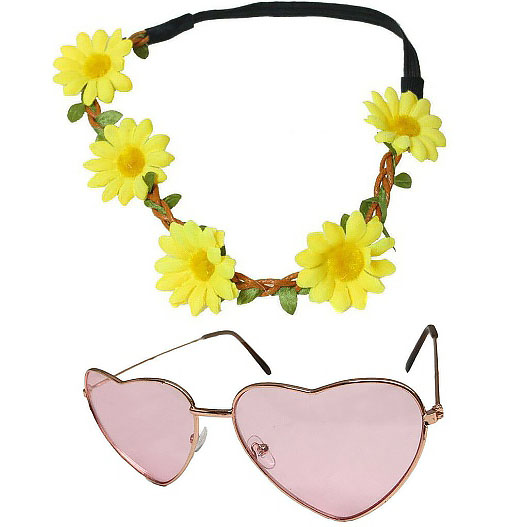 Pink Heart Glasses & Daisy Headband