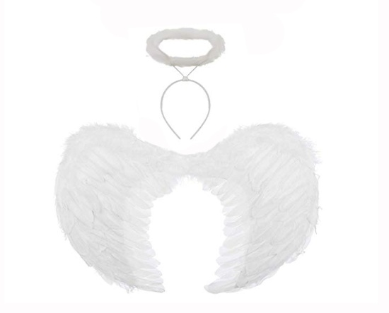 Feather Angel Wings With Halo - White