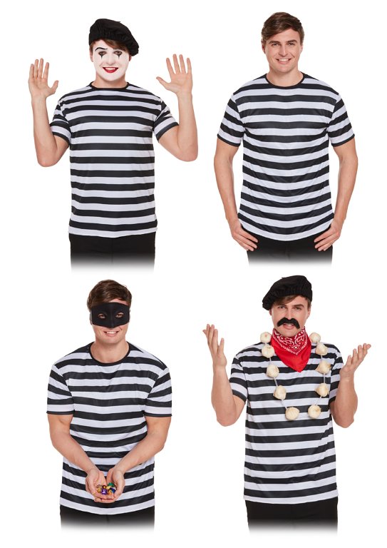 Striped Black/White Top Adult Fancy Dress