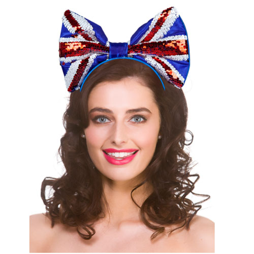 Union Jack Bow on Headband - Sequin