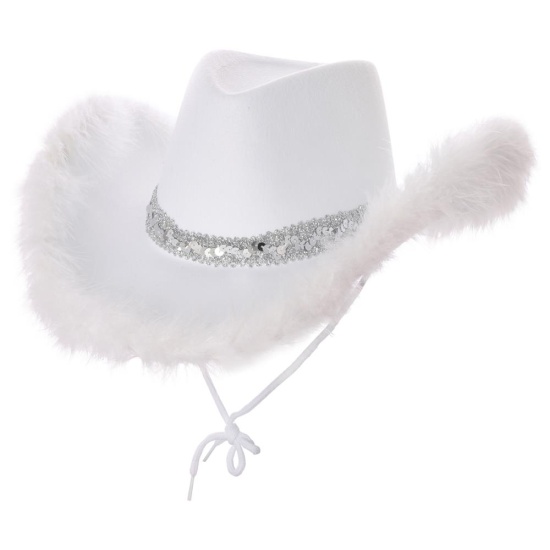 White Fluffy Sequin Cowboy Hat