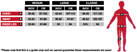 Mens Costume Size Chart