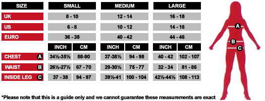 Womens Costume Size Chart